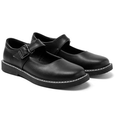 Imagem de Sapato feminino Mary Jane Oxford de couro antiderrapante, design vintage com fivela para uso casual, formal, trabalho, meninas, escola, escritório, sapatilhas., Preto, 34
