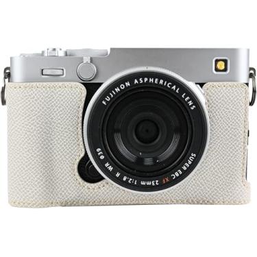 Imagem de Capa para X-E5, capa BMAOLLONGB feita à mão de couro PU meia câmera versão abertura inferior para Fujifilm X-E5 XE5 com alça de mão (branca)
