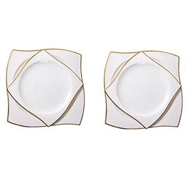 Imagem de Prato de serviço de cerâmica Conjunto de 2 pratos de servir para bife de macarrão e pratos de aperitivo. Pratos seguros para forno e lava-louças (20 cm 25 cm) Pratos (tamanho: B)