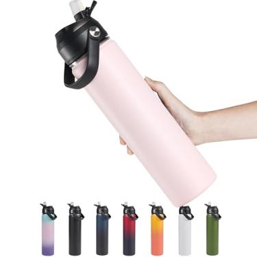 Imagem de Garrafa de água isolada de aço inoxidável de 680 g, aspirador de parede dupla de boca larga, canudo de silicone, à prova de suor e vazamento, frasco de água isolado sem BPA para viagens, mantenha frio