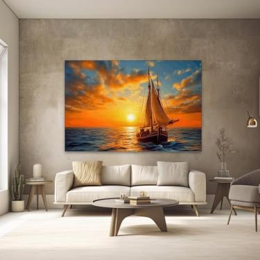 Imagem de Quadros Decorativos para Quarto Sala 130x90 Barco Paisagem Grande Escritório Hall