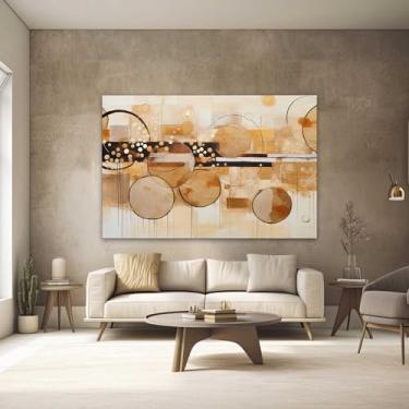 Imagem de Quadros Decorativos para Quarto Sala 130x90 Abstrato Pintura Arte Marrom Bege Creme Grande Escritório Hall