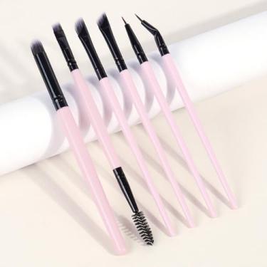 Imagem de 6 pincéis de maquiagem para os olhos, fáceis de transportar para viagens, adequados para sombra e delineador deitado bicho-da-seda (rosa preto)