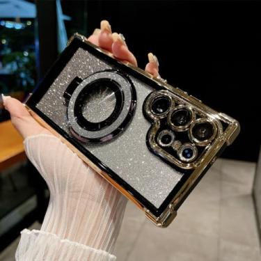 Imagem de Capa com suporte de anel brilhante para Samsung Galaxy S24 Ultra e S23 Plus, capa com suporte e contraste de cores gradientes (para Samsung S23Ultra/BlackSFZJ)