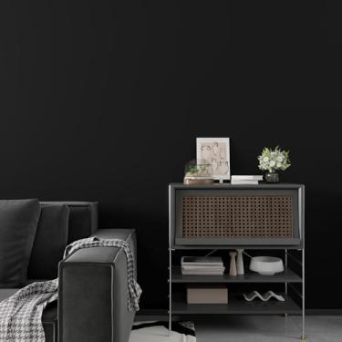 Imagem de FANCYEASY Papel de parede preto fosco descasque e cole papel de contato preto para paredes 39,9 cm x 299,7 cm Papel de parede autoadesivo escuro para quarto Rolo de vinil removível para armários
