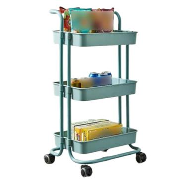 Imagem de Carrinho de cozinha de frutas e vegetais, suporte de armazenamento de lanches, prateleira multifuncional para bebidas, doces, brinquedos pequenos, prateleira de supermercados (cor: azul-verde)