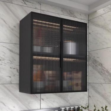 Imagem de Armário de armazenamento de vidro montado na parede, organizador de cozinha e banheiro de madeira maciça, 60 x 80 x 22 cm - Armário de parede elegante para soluções de armazenamento de varanda, vaso