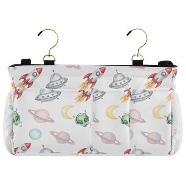 Imagem de Burbuja Organizador de armazenamento suspenso Space Rockets de cabeceira com 2 alças e ganchos para casa, faculdade, dormitório, beliche, cama de hospital e berço