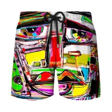 Imagem de Bermuda Masculina Y2K Com Estampa Abstrata De Grafite Havaiano, Calção