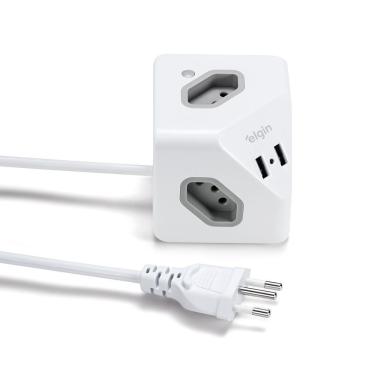Imagem de Extensão Cubo Elgin 3 Tomadas 2 USB 12W Proteção Térmica Cabo 1,5m Bivolt