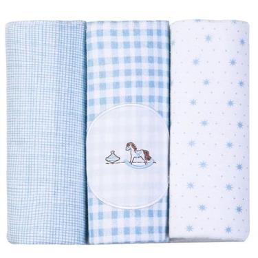 Imagem de Cueiro Manta Flanelada Bordados Infantil Bebê Kit 3 Unidades 80 x 80cm