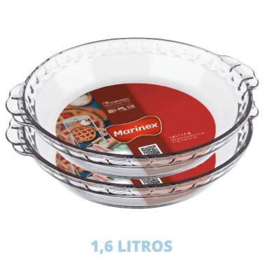 Imagem de 2 Travessas de Vidro Forma Filetada 1,6L Doces Torta Marinex