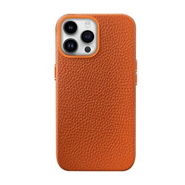 Imagem de Capa protetora para iPhone 14/14 Pro/14 Plus/14 Pro Max, capa traseira de couro para telefone proteção fina à prova de choque à prova de choque capa traseira resistente a rachaduras, laranja, 14 Pro 6,1 polegadas
