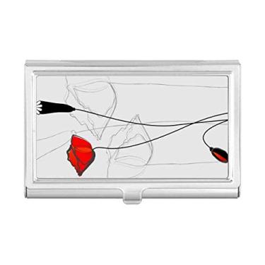 Imagem de Carteira porta-cartões de visita com arte abstrata Red Flower Bud