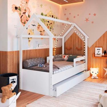 Imagem de Cama Infantil Casinha Com Auxiliar E 2 Colchões Branco Sonho Completa Móveis