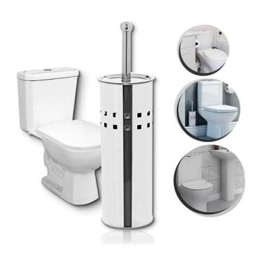 Imagem de Escova Sanitária Vassoura Vaso Aço Inox Suporte Banheiro Com Copo - Ke