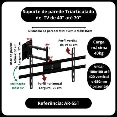 Imagem de Suporte para tv de parede 3 articulações 40 até 70 polegadas - AVATRON