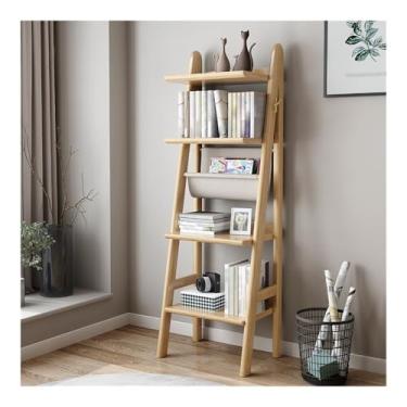 Imagem de Prateleira de armazenamento trapezoidal estante inclinada de 4 níveis, estante com escada, prateleira de armazenamento aberta para exibição, suporte para plantas e flores, prateleira de madeira F