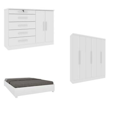 Imagem de Quarto Casal Completo Guarda-roupa Munique Cama Mônaco E Cômoda Istambul Espresso Móveis Neve