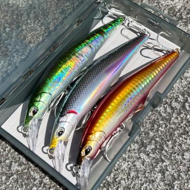 Imagem de 3 peças iscas de pesca de robalo afundando água salgada longa casting laser minnow iscas de pesca iscas rígidas kits de pesca acessórios (AH1445A-14,5 pol. 45,4 g)