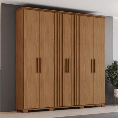 Imagem de Guarda Roupa Casal Ávila 6 Portas 4 Gavetas com Pés em ABS e detalhes Ripados/Soft