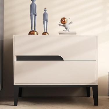 Imagem de Mesa De Cabeceira De Madeira Maciça Moderna E Simples Com Puxador De Gaveta Criativo, Design Em Couro, Multicolorido E De Grande Capacidade, Adequado Para Sala De Es, Rice White(r), 45 * 40 * 48cm