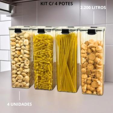 Imagem de Monte Seu Kit Pote Hermético Para Mantimentos De Cozinha Dispensa Armário Plástico(4 Potes - 2,2 Litros)