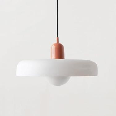 Imagem de Grande Luz Pingente De Vidro Fosco Branco Nórdico Cozinha Moderna Pendurada Luminárias Sobre Ilha Boho Lustres De Teto Costeiro Para Quarto Sala De Jantar Bar Foyer Entrada, White+pink