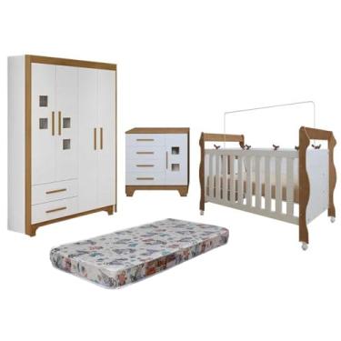 Imagem de Kit Quarto Completo Para Bebê Soninho Branco Amadeirado