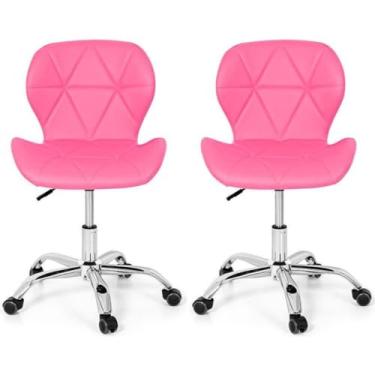 Imagem de Kit 02 Cadeiras De Escritório Slim Ergonômica Giratória Couro Diversas Cores (Rosa)