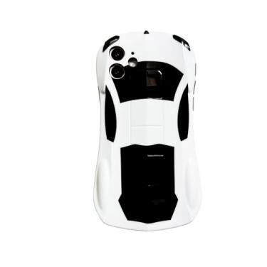 Imagem de Sepvaptfx Capa para iPhone 12 para meninos e meninas, design de carro esportivo de corrida 3D iPhone 12 para crianças, capa para iPhone 12 fofa e resistente (carro branco)
