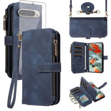 Imagem de Asuwish Capa de celular para Google Pixel 9 Pro XL com zíper carteira celular com protetor de tela de vidro temperado alça transversal para pulso flip compartimento para cartão de crédito Pixel9 9Pro