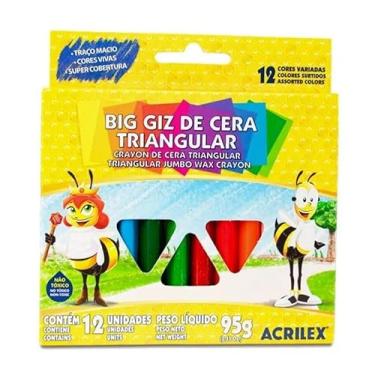 Imagem de Giz de Cera Triangular Infantil 12 Cores Vibrantes – Antiderrapante Não Tóxico Ideal para Educação e Artes