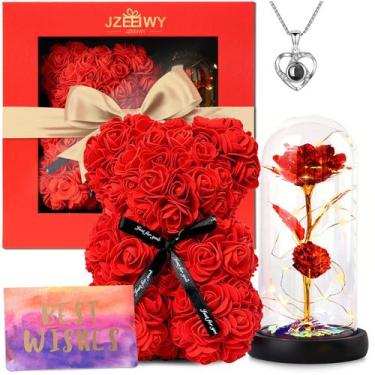 Imagem de Conjunto de presente JZEEIWY Preserved Roses Forever com colar de 100 
