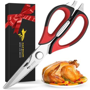 Imagem de MAD SHARK Tesoura De Cozinha Multifuncional Desmontável, Aço Inoxidável Com Cabo Confortável, Para Aves Alta Resistência, Como Frango, Carne E Peixe, Lavável Na Máquina Lavar Louça (Vermelha)