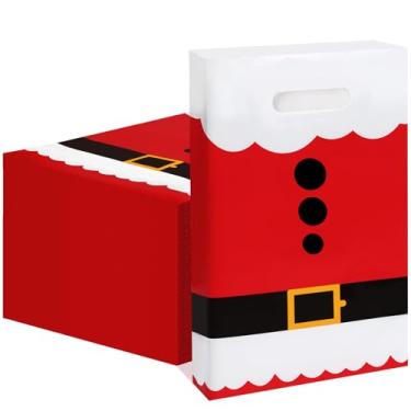 Imagem de Cholemy 100 unidades de sacos de plástico de Natal a granel, 23 x 30,5 cm, sacolas de presente de mercadorias de Natal com alças para lembrancinhas de festa de carnaval de Natal (Papai Noel)