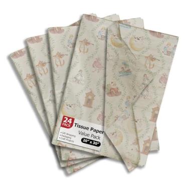 Imagem de Pro Supply Global Papel de seda impresso para berçário Rhymes para sacos de presente ou caixas e embrulho - papel de seda decorativo para chá de bebê para embalagem e presente | 24 folhas 50,8 cm x