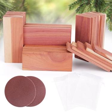 Imagem de Woodever Pacote com 40 tábuas de cedro para armazenamento de roupas, peças de cedro aromáticas 100% naturais para armários e gavetas, com lixa e sachês