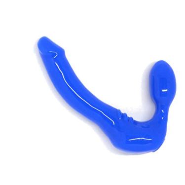 Imagem de FEELDOE ® Dildo duplo sem alças de silicone fino sem alças (sem vibrador) Tamanho pequeno: 14 x 3,18 cm em azul