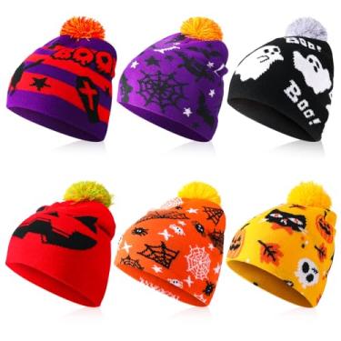 Imagem de Fingertip WD 6 peças de gorro de inverno fofo, engraçado, quente, elástico, gorro de tricô para homens e mulheres, adulto, dia das bruxas, preto