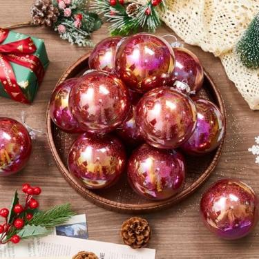 Imagem de Wettarn 24 peças de enfeites iridescentes de Natal de 10 cm bolas fantasia glitter enfeite de plástico preenchível para decoração de artesanato DIY pendurado com tampa e corda para decoração de festa