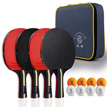 Imagem de Ping Pong Paddles Set of 4, 5-Layer Table Tennis Paddles with 8 Balls and Carrying Case Soft Sponge Rubber Table Tennis Rackets and 3-Star 40mm Balls for Indoor and Outdoor Playing