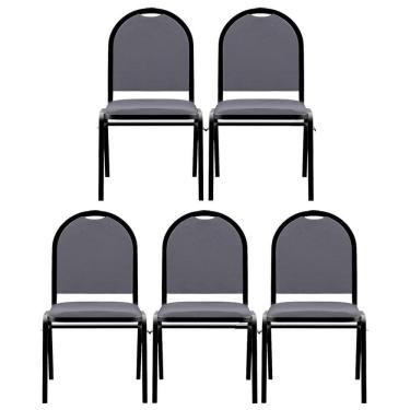 Imagem de Kit 5 Cadeiras Hoteleiras Auditório Empilhável Sintético M23 Cinza - Mpozenato