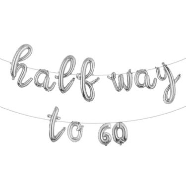 Imagem de Faixa de balão multicolorida Halfway To 60 - Banner Happy 30th Birthday Party - Decorações e suprimentos para festa de 30º aniversário - Decorações de aniversário de 30 anos (C meio caminho a 60 prata