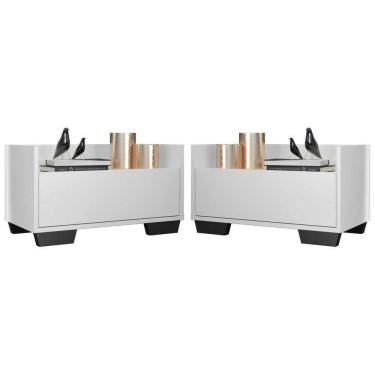 Imagem de Kit Com 2 Mesas De Cabeceira 80Cm Multimóveis V4003 Branca/Preta Branco/Preto