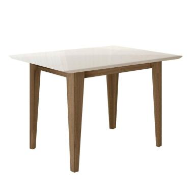 Imagem de Mesa De Jantar Retangular 4 Lugares 120cm Tampo Chanfrado Com Vidro Kate Carvalho/off White - Poliman
