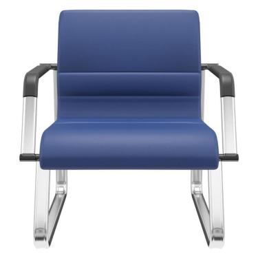 Imagem de Cadeira De Escritório Recepção Com Braço Fixa Cromada Lev P03 Vinil Azul - Lyam Decor