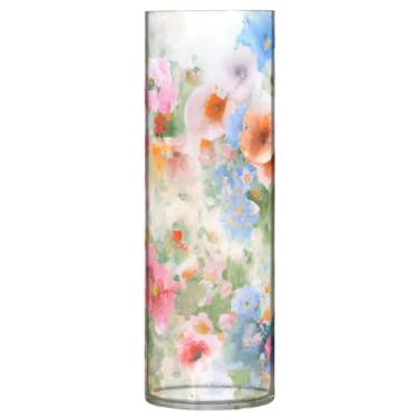 Imagem de JUZIHAI Vaso de flores em aquarela para flores 9,9 cm x 30 cm cilindro de plástico moderno vaso de flores para centro de mesa de casamento decoração de casa
