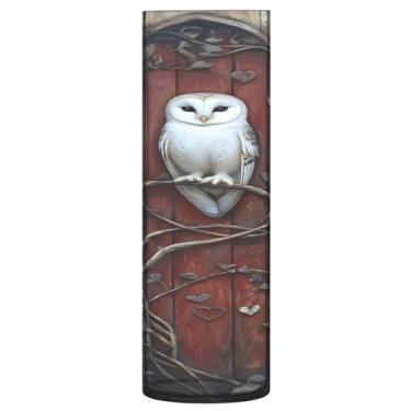 Imagem de JUZIHAI Vaso de porta vermelho antigo de coruja branca para flores 9,9 cm x 30 cm Vaso de flores moderno de cilindro de plástico para decoração de casa de centro de mesa de casamento
