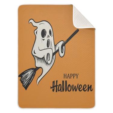 Imagem de Qilmy Cobertor de bebê Happy Halloween 76 x 101 cm, cobertor infantil de algodão macio para meninos e meninas, cobertor leve e quente para bebês de berço, carrinho de bebê, soneca, recém-nascido